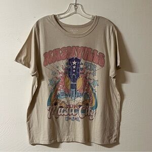 Zoe+Liv XXL Tan Graphic Nashville USA Short Sleeve T-Shirt Tee Country Western